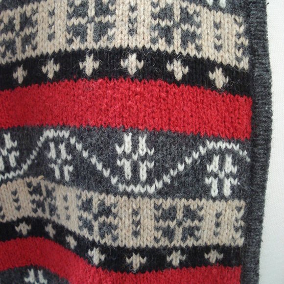 Zip Front Wool Blend Sweater Red Grey Beige - Picture 2 of 5